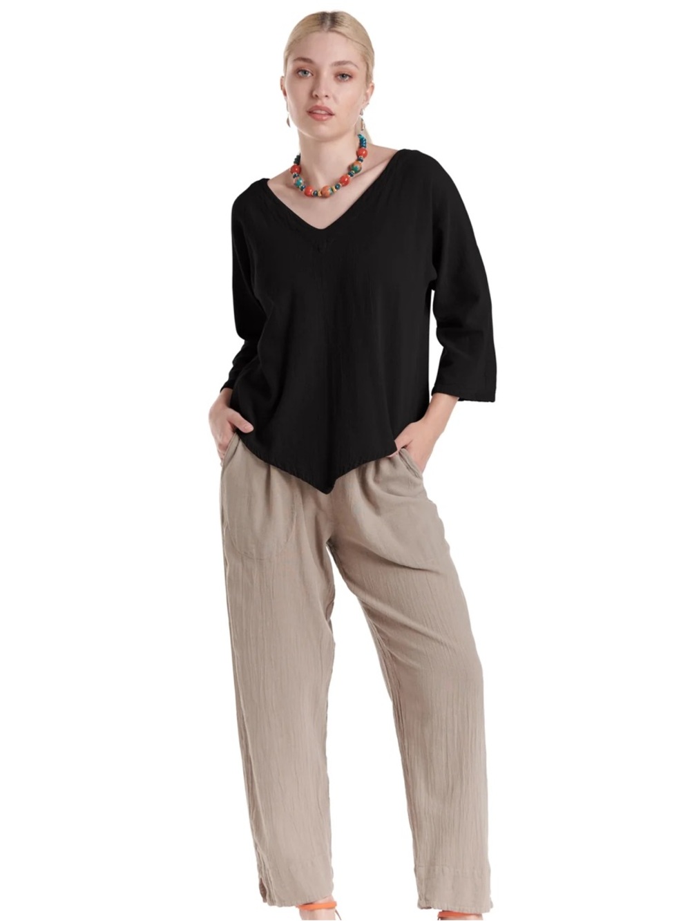 Oh My Gauze Lynn Cotton Gauze Blouse Sz 1 S/M Black